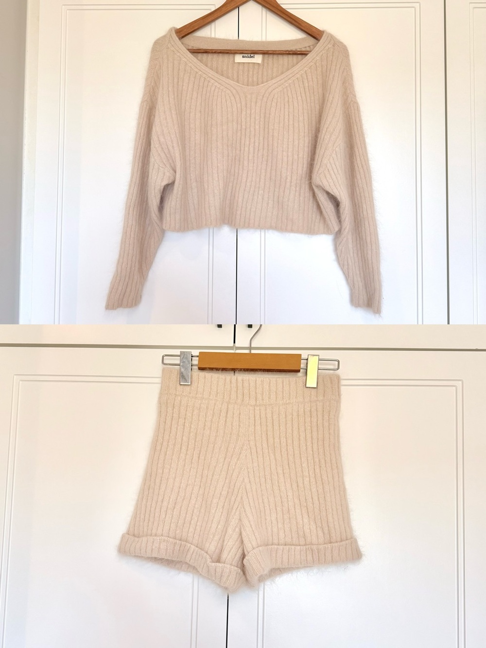 Snidel Angora Knit Lounge Set Cream Sweater & Shorts